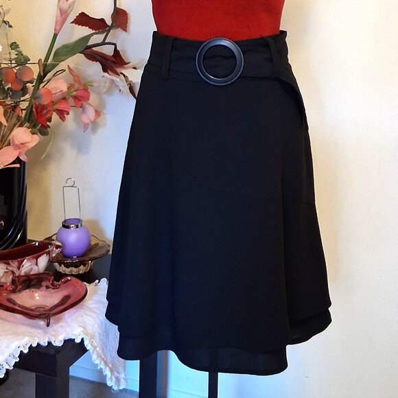 Preowned le chateau Black A-line Flared High Waist Short Skirt - Picture 1 of 10